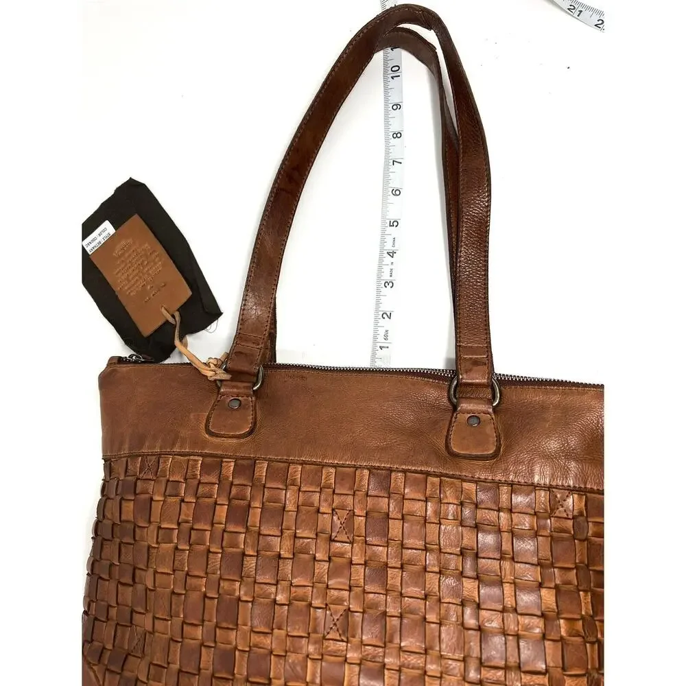 Vilenca Holland Laptop Shoulder Tote Bag Distressed Leather Brown Cognac NWT